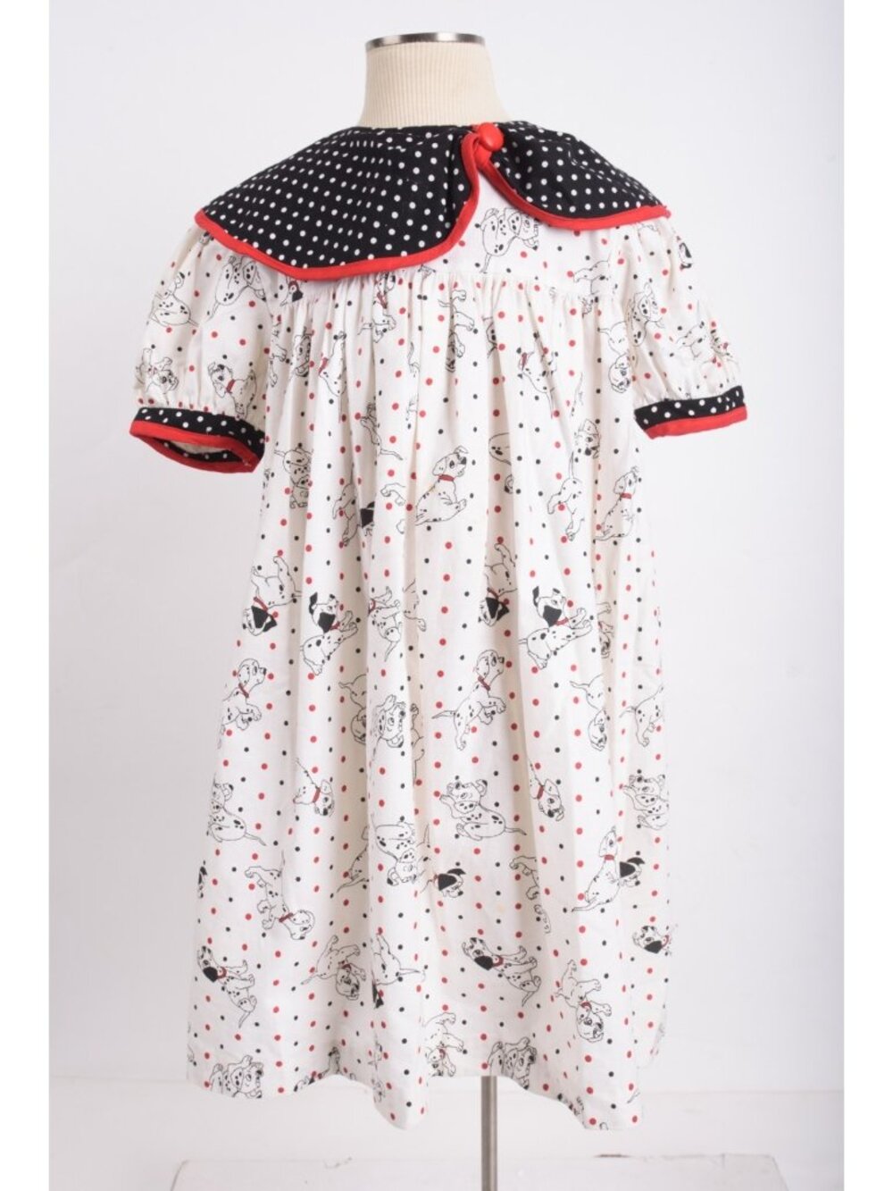 Vintage The Disney Store Dress 6 6X 101 Dalmations White Black Red Polka Dot